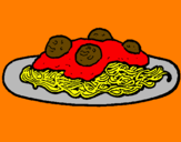 Disegno Spaghetti al ragù  pitturato su carlo