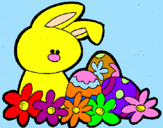 Disegno Coniglietto di Pasqua  pitturato su sery