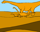 Disegno Famiglia di Brachiosauri  pitturato su andrea