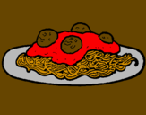 Disegno Spaghetti al ragù  pitturato su ratatuoulle piatto