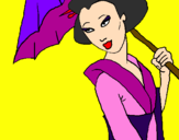 Disegno Geisha con parasole pitturato su Michi!