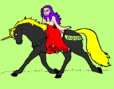 Disegno Principessa a cavallo di unicorno  pitturato su anna