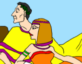 Disegno Cesare e Cleopatra  pitturato su sara