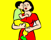 Disegno Bacio materno  pitturato su sofia