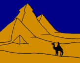 Disegno Paesaggio con le piramidi  pitturato su dennis