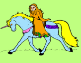 Disegno Principessa a cavallo di unicorno  pitturato su chiara