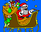 Disegno Babbo Natale alla guida della sua slitta pitturato su Babbo  Natale