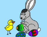 Disegno Pulcino, coniglietto e uova  pitturato su MARINA