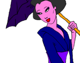 Disegno Geisha con parasole pitturato su Totta