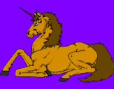 Disegno Unicorno seduto  pitturato su vale