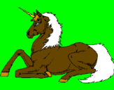 Disegno Unicorno seduto  pitturato su daniel