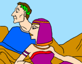Disegno Cesare e Cleopatra  pitturato su sara