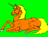 Disegno Unicorno seduto  pitturato su federica 