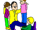 Disegno Papà con i suoi 3 figli  pitturato su DEFI