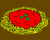 Disegno Spaghetti al formaggio  pitturato su chicco