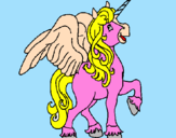 Disegno Unicorno con le ali  pitturato su pegaso
