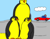 Disegno Famiglia pinguino  pitturato su bisontesimo