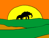 Disegno Elefante all'alba  pitturato su savana