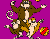Disegno Scimmie giocoliere pitturato su raf
