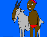 Disegno Bambino africano con una capra pitturato su nicolas