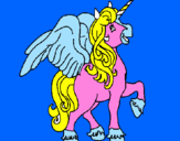Disegno Unicorno con le ali  pitturato su giulia