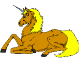 Disegno Unicorno seduto  pitturato su cla <3