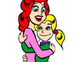 Disegno Madre e figlia abbracciate pitturato su sara cangemi