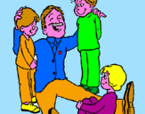 Disegno Papà con i suoi 3 figli  pitturato su elisabetta