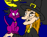 Disegno Strega con il gatto  pitturato su strega