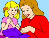 Disegno Madre e figlia  pitturato su marianna