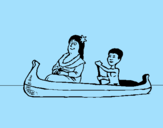 Disegno Madre e figlio in canoa  pitturato su ANDREA