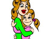 Disegno Madre e figlia abbracciate pitturato su sara