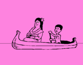 Disegno Madre e figlio in canoa  pitturato su DANIELE