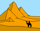 Disegno Paesaggio con le piramidi  pitturato su sara