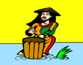 Disegno Suonatrice di bongo  pitturato su ivan
