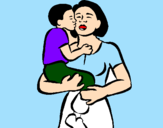 Disegno Bacio materno  pitturato su givoanna