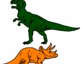 Disegno Triceratops e Tyrannosaurus Rex pitturato su ivan