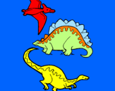 Disegno Tre specie di dinosauri  pitturato su dani