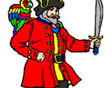Disegno Pirata con il pappagallo  pitturato su jack sparrow