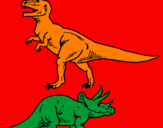 Disegno Triceratops e Tyrannosaurus Rex pitturato su nora