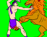 Disegno Gladiatore contro un leone pitturato su Gladiatore