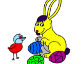 Disegno Pulcino, coniglietto e uova  pitturato su alessandro