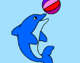 Disegno Delfino con una palla  pitturato su ary