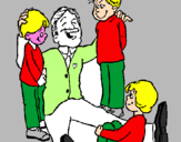 Disegno Papà con i suoi 3 figli  pitturato su zaìra