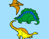 Disegno Tre specie di dinosauri  pitturato su stefano 11 maggio