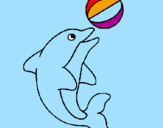 Disegno Delfino con una palla  pitturato su chiara 6 anni ct