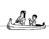 Disegno Madre e figlio in canoa  pitturato su ASIA 