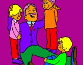 Disegno Papà con i suoi 3 figli  pitturato su rana