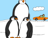 Disegno Famiglia pinguino  pitturato su giada