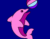 Disegno Delfino con una palla  pitturato su AURORA